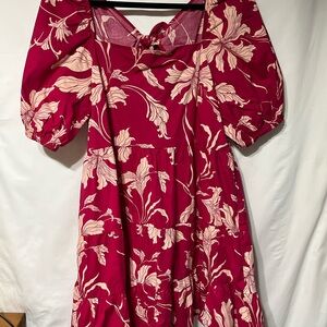 Express‎ Burgundy and Cream Floral Long Sleeve Dress